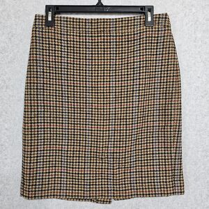 J Crew Mercantile Tweed Tan Skirt Size 4 Womens Straight Pencil Houndstooth